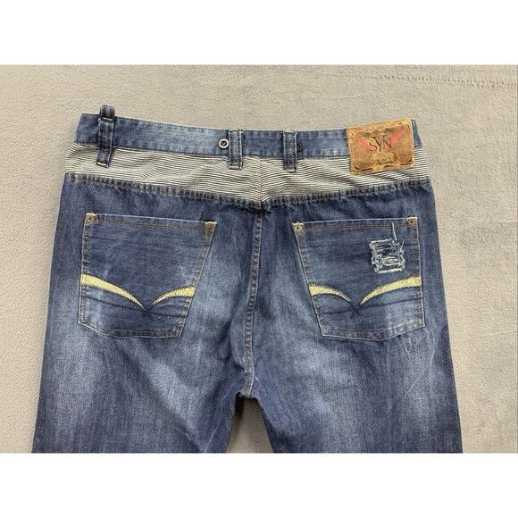 Original SYN Denim Jeans 1983 Men's Size 36X34 Blue Destroyed Distressed - Picture 10 of 16
